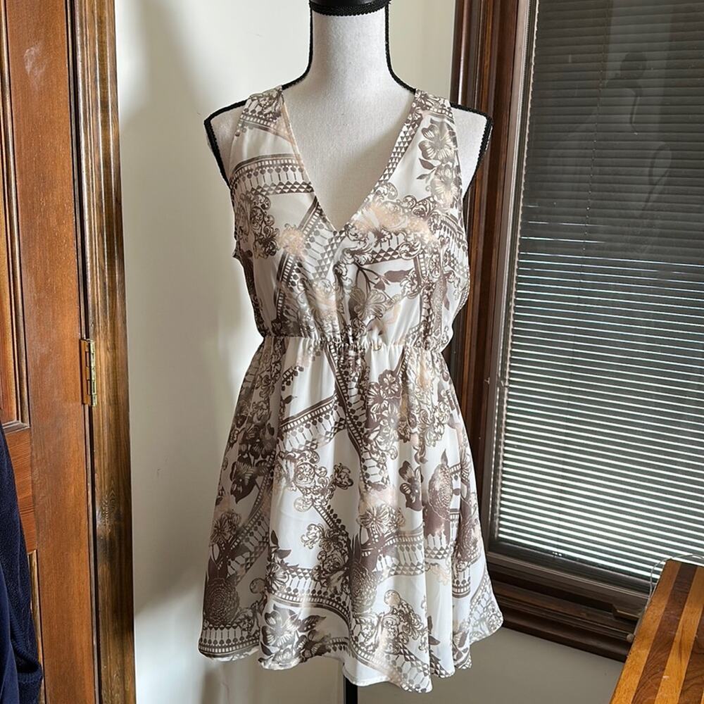 Leith | Floral Brown and White Sleeveless Dress Size S